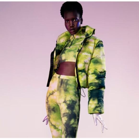 Daily Paper Down Puffer Jacket / Vest Green Tie Dye Womens XL Cropped Streetwear - Picture 16 of 16